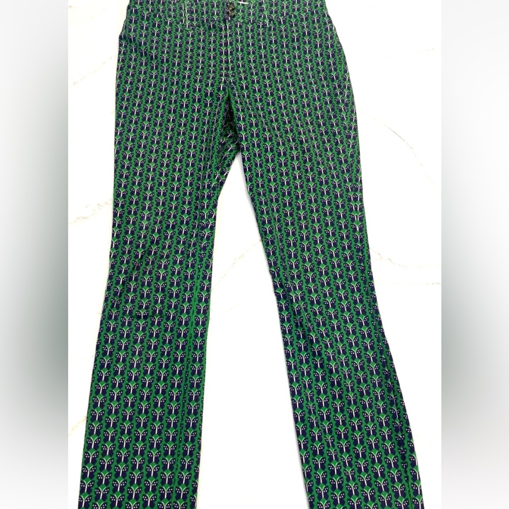 Anthropologie Essential Slim- Groovy purple butterfly on green pants